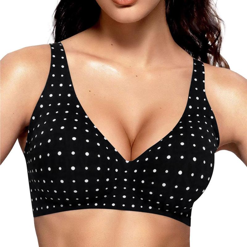 Vertvie Jelly Bra Polka Dots Deep V Seamless Bras Wireless Everyday T-shirt Bra Plunge with Wide Straps Comfort & Sexy