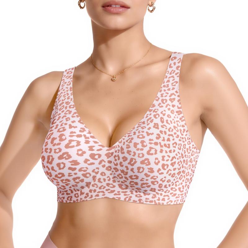 Vertvie Jelly Bra Polka Dots Deep V Seamless Bras Wireless Everyday T-shirt Bra Plunge with Wide Straps Comfort & Sexy