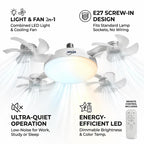 MREGB 2026 New E27 Socket Ceiling Fan Light - 2-in-1 Silent LED Fan with Remote Control, Energy-Saving Cooling & Lighting Combo for Home Bedroom summervibes