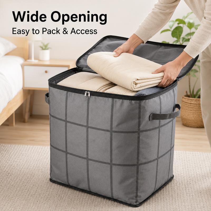 Spacious Moving Storage Bin, Zippered Organizer for Quilts, Bedding & Sweaters, Large Capacity Fabric Bag for Moving Day, Closet & Bedroom Use