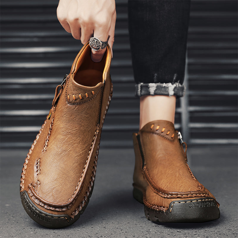 Hand-Stitched Leather Motorcycle Boots