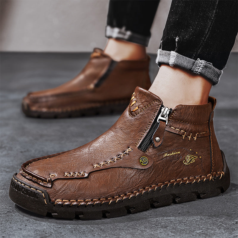 Hand-Stitched Leather Motorcycle Boots
