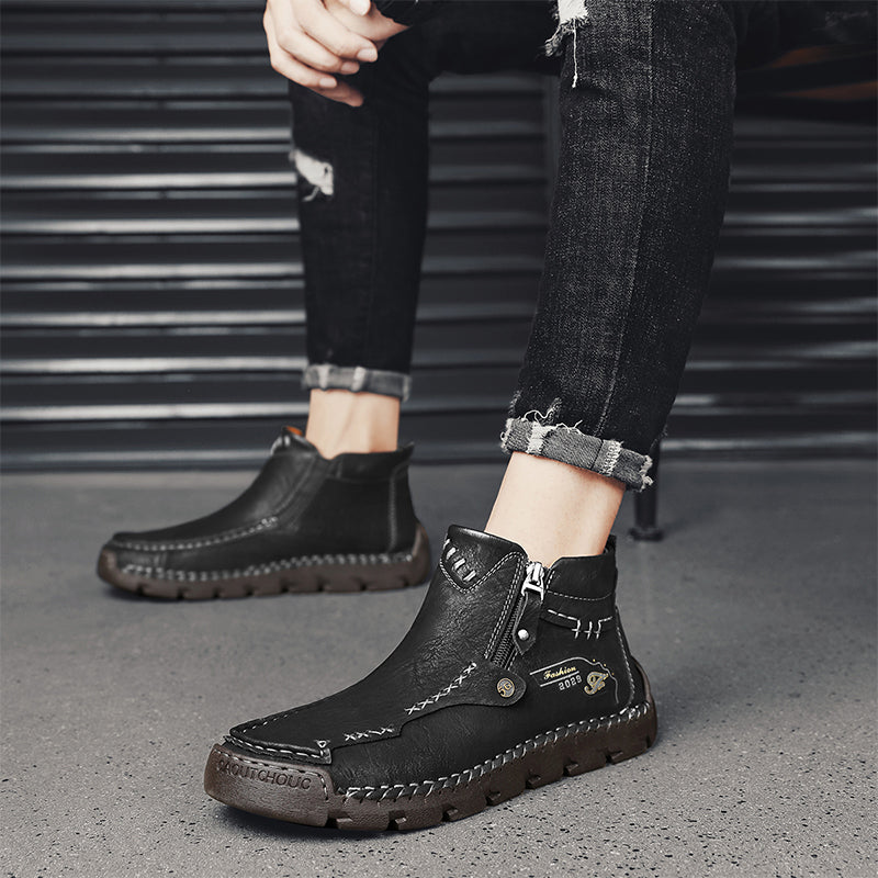 Hand-Stitched Leather Motorcycle Boots