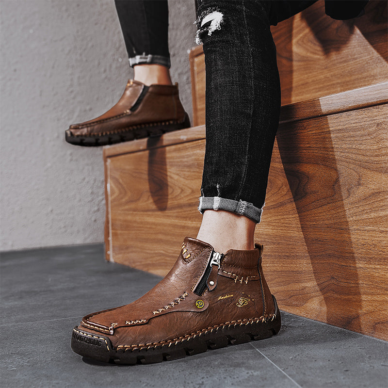 Hand-Stitched Leather Motorcycle Boots