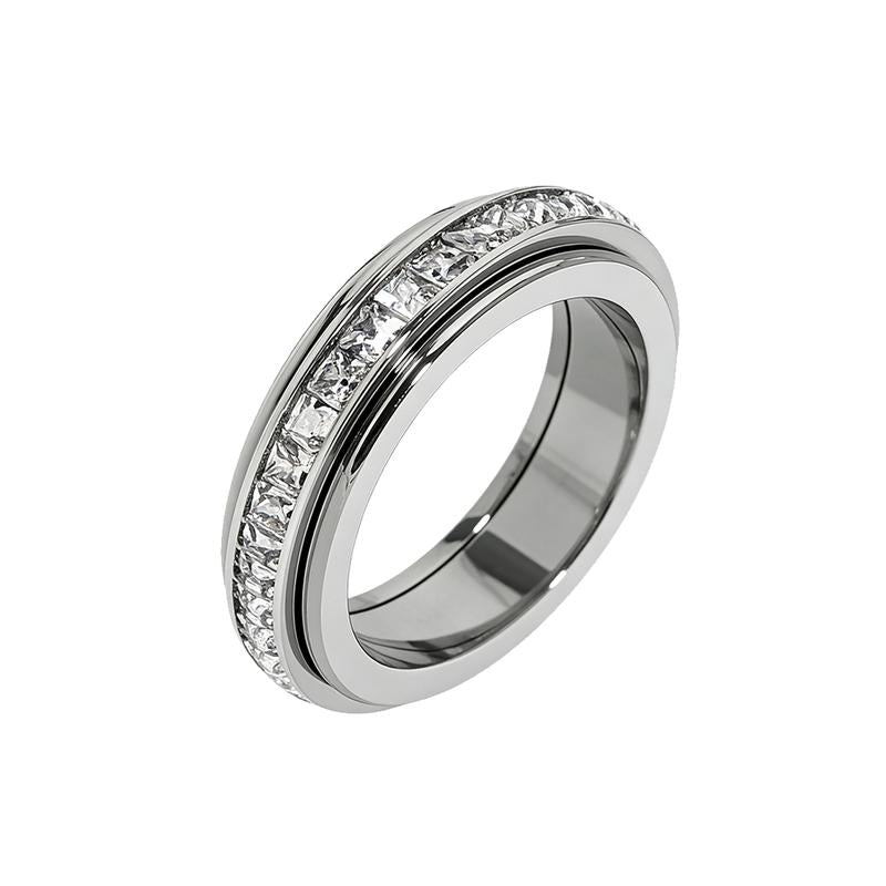 Anxiety Rings for Women and Men Titanium Steel Spinner Fidget Band Rings with Cubic Zirconia for Stress Relief and Wedding Promise Comfort Fit Size 6 to 11