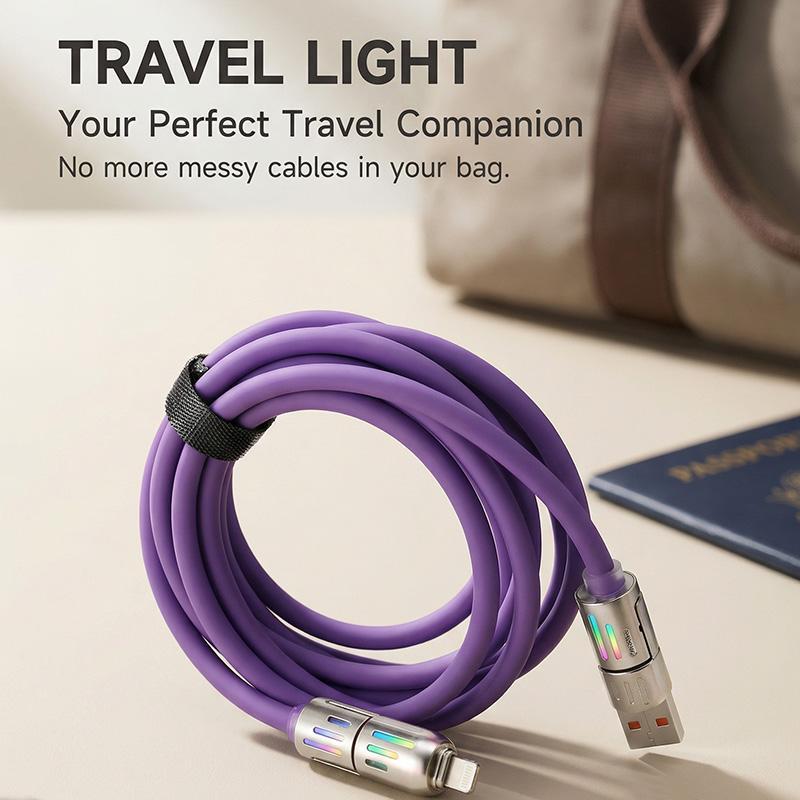 PD Fast Charging, Data Sync, EXAVON USB-A, Type-C, Lightning,  Aluminum, Compatible,6.6FT 4-in-1 USB-C Cable