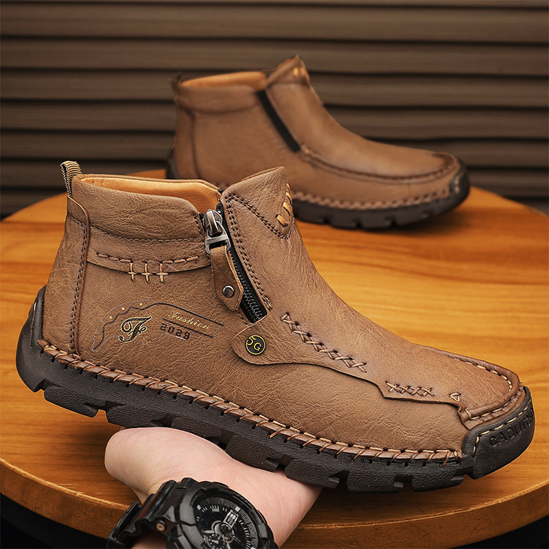 Hand-Stitched Leather Motorcycle Boots