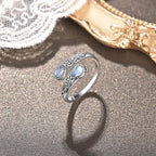 S925 Sterling Silver Moonstone Synthetic Women's Adjustable Thumb Open Ring, Victoria Vintage Style Hypoallergenic Nickel Free, Retro Floral, Lucky, Faith, Mother's Love Ring, Bohemian Style, Daily, Party, Holiday, Valentine's Day, Halloween, Easter Gift