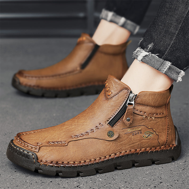 Hand-Stitched Leather Motorcycle Boots