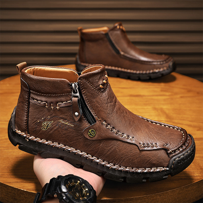 Hand-Stitched Leather Motorcycle Boots