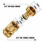 Garden Hose Quick Connector, 1 PCS Solid Brass 3/4 Inch GHT Thread Fitting(NO Sprayer), No-Leak Water Hose Female & Male Adapter, Garden Hose Connectors