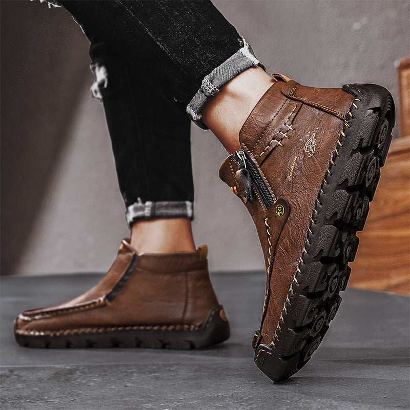 Hand-Stitched Leather Motorcycle Boots