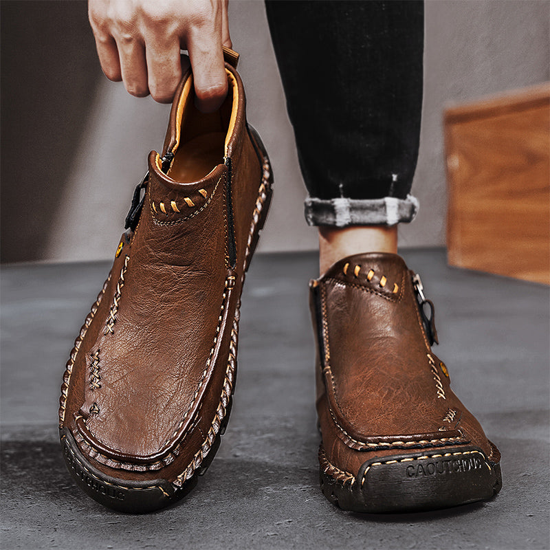Hand-Stitched Leather Motorcycle Boots