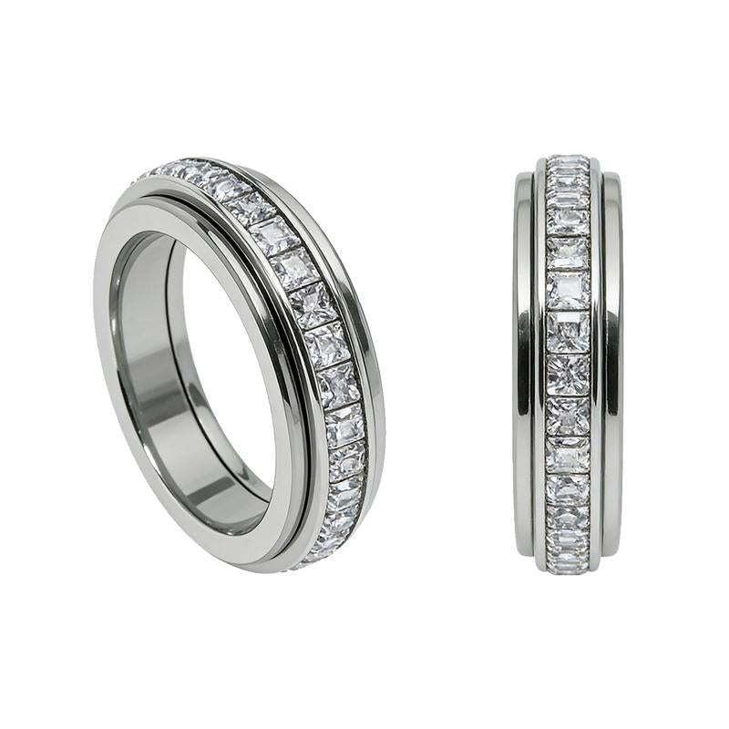 Anxiety Rings for Women and Men Titanium Steel Spinner Fidget Band Rings with Cubic Zirconia for Stress Relief and Wedding Promise Comfort Fit Size 6 to 11