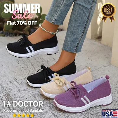 ğŸ”¥Summer Best SellerğŸ”¥Womenâ€™s Breathable Knit Slip-On Sneakers with Bow â€“ Lightweight Low-Top Casual Shoes in Beige u0026 White for Everyday Comfort