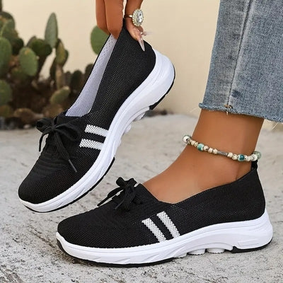 ğŸ”¥Summer Best SellerğŸ”¥Womenâ€™s Breathable Knit Slip-On Sneakers with Bow â€“ Lightweight Low-Top Casual Shoes in Beige u0026 White for Everyday Comfort