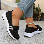 ğŸ”¥Summer Best SellerğŸ”¥Womenâ€™s Breathable Knit Slip-On Sneakers with Bow â€“ Lightweight Low-Top Casual Shoes in Beige u0026 White for Everyday Comfort