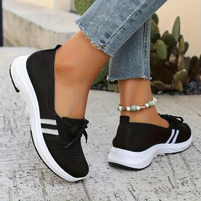 ğŸ”¥Summer Best SellerğŸ”¥Womenâ€™s Breathable Knit Slip-On Sneakers with Bow â€“ Lightweight Low-Top Casual Shoes in Beige u0026 White for Everyday Comfort