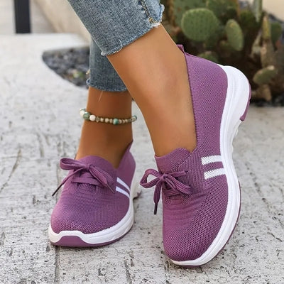 ğŸ”¥Summer Best SellerğŸ”¥Womenâ€™s Breathable Knit Slip-On Sneakers with Bow â€“ Lightweight Low-Top Casual Shoes in Beige u0026 White for Everyday Comfort