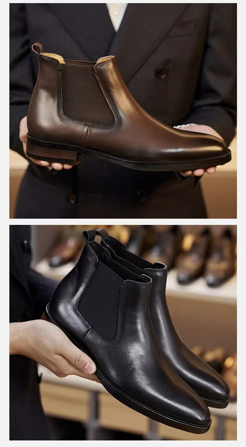 Western British Style Mens Real Leather Chelsea Ankle Boots